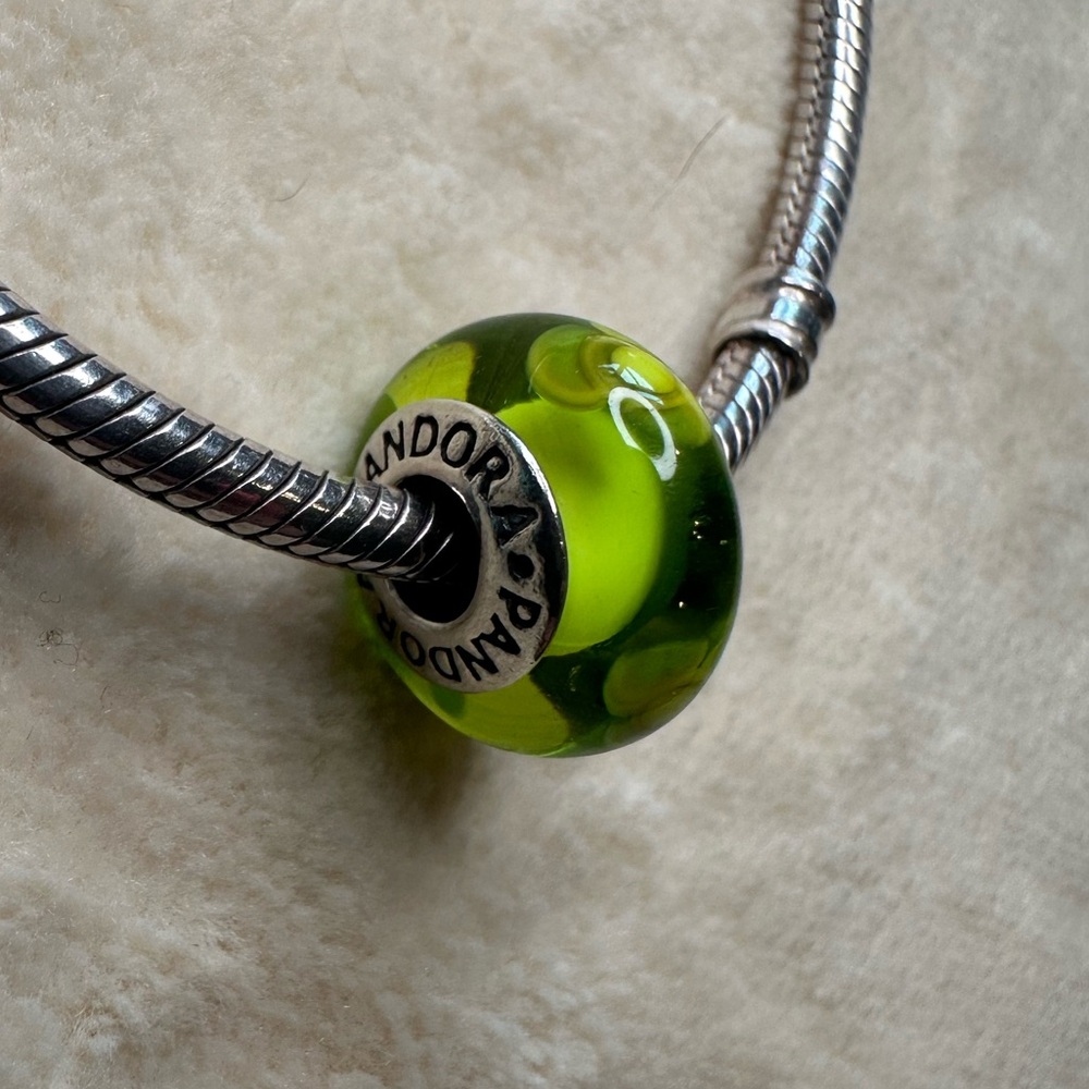 Pandora Green Flowers to You Charm Murano Glass ALE 925 Retired #790648